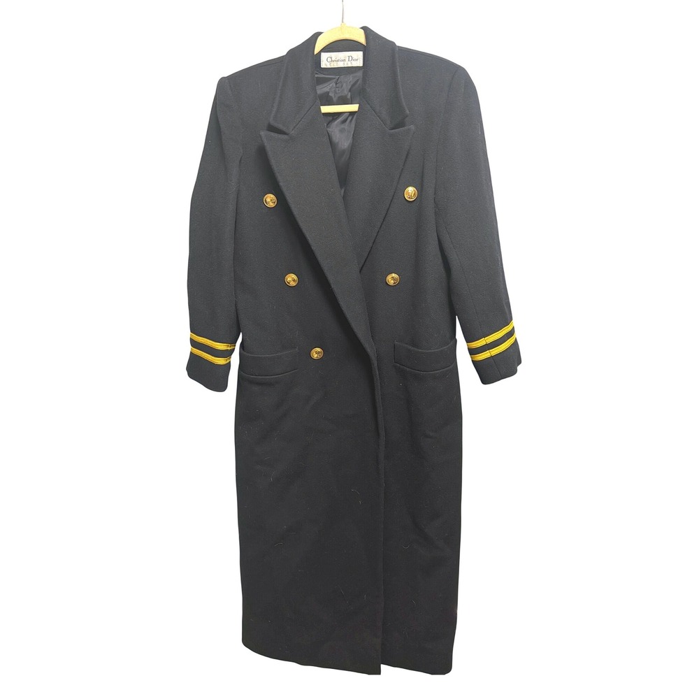 Christian Dior Vintage Military Nautical Black Wool Double Breasted Coat 4